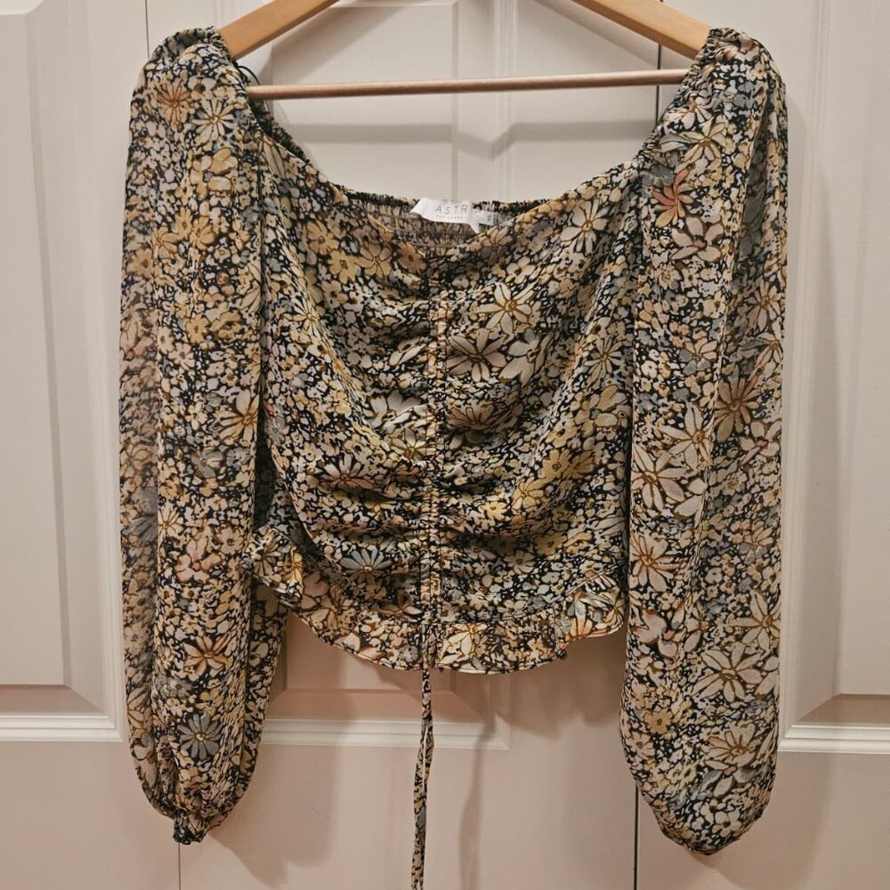 ASTR The Label Floral Puff Sleeve Smocked Back Crop Top Blouse XS